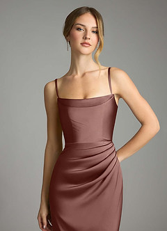 Azazie Leonis Bridesmaid Dresses Espresso Mermaid Pleated Stretch Satin Convertible Dress image3