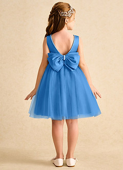 Azazie Jani Flower Girl Dresses Blue Jay A-Line Bow Tulle Dress image1