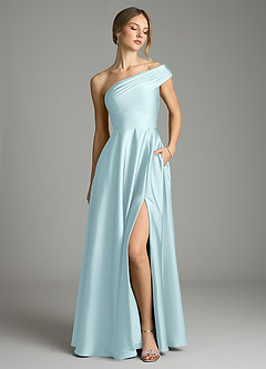 Azazie Melanie Vestidos de damas de honor Vestido de Azul Nube de Satén Elástico de Corte en A con Vestidos sin tirantes image1