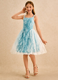 Azazie Cubbie Girls Formal Blumenmädchenkleider A-Linie Spitze Kleid Tintenblau image1