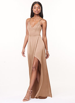 Azazie Maksim Bridesmaid Dresses English Rose A-Line V-Neck Stretch Satin Dress image4