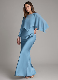 Azazie Ambra Bridesmaid Dresses Steel Blue Mermaid Pleated Stretch Satin Dress image5