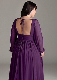 Azazie Norah Bridesmaid Dresses Grape A-Line V-Neck Long Sleeve Chiffon Dress image13