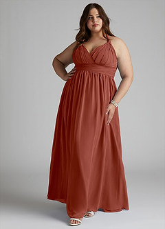 Azazie Ashia Brautjungfernkleider A-Linie Plissee Chiffon Kleid Rotbraun image7