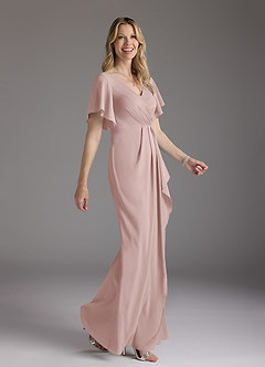 Azazie Song At-home Try On Dresses Dusty Rose Mermaid V-Neck Pleated Stretch Chiffon Dress image2