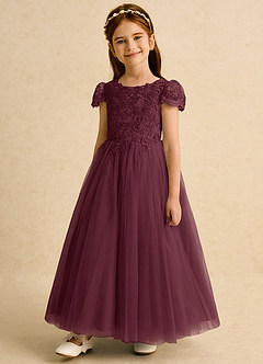 Azazie Puff Flower Girl Dresses Cabernet Ball-Gown Lace Tulle Dress image5