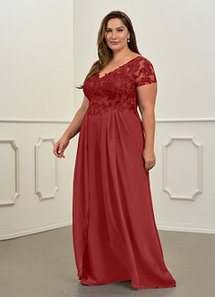 Azazie Dunja Mother of the Bride Dresses Rust A-Line V-Neck Lace Chiffon Dress image10
