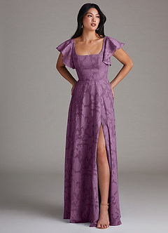 Azazie Bondi Bridesmaid Dresses Wisteria A-Line Side Slit Floral Burnout Dress image4