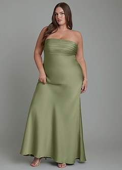Azazie Saylor Bridesmaid Dresses Garden Sage Mermaid Strapless Stretch Satin Dress image11