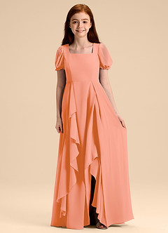 Azazie Priya Junior A-Linie Blouson Chiffon Kleid Sonnenuntergang image3