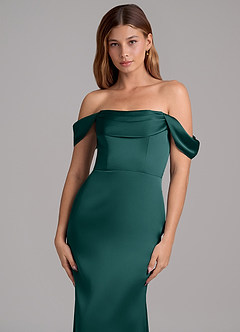 Azazie Miley Bridesmaid Dresses Pine Mermaid Off the Shoulder Stretch Satin Convertible Dress image2