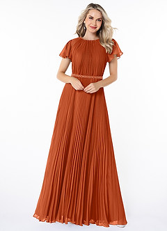 Azazie Kara Modest Bridesmaid Dresses A-Line Pleated Chiffon Floor-Length Dress image10