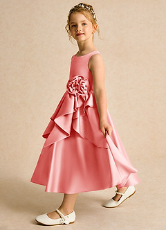 Azazie Hermia Blumenmädchenkleider A-Linie ärmellos Matte Satin Kleid Koralle image4