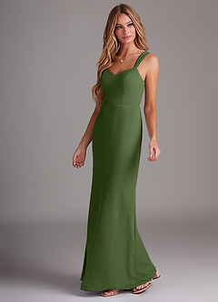 Azazie Denice Bridesmaid Dresses Olive Sheath Pleated Chiffon Dress image3