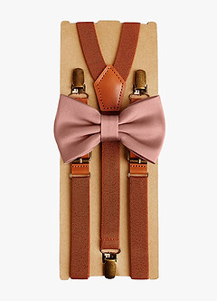 front Matching Matte Satin Pre-Tied Bow Tie & Suspenders Set