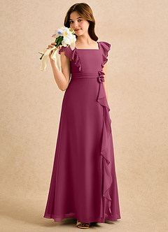 Azazie Soso Girls Formal Flower Girl Dresses Mulberry A-Line Pleated Chiffon Dress image4