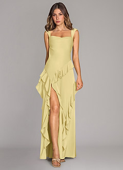 Azazie Sloane Bridesmaid Dresses Lemon Sorbet A-Line Sweetheart Neckline Stretch Satin Dress image1