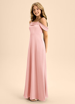 Azazie Anselie Junior Powder Pink A-Line Off the Shoulder Stretch Satin Dress image6