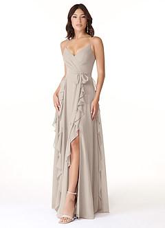 Azazie Peyton Brautjungfernkleider A-Linie Gestreift Chiffon Kleid Frost image1