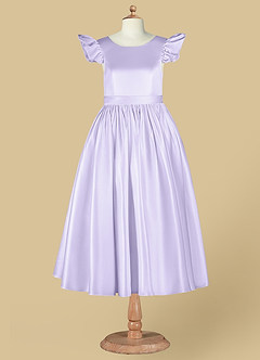 Azazie Violeta Blumenmädchenkleider Ballkleid Schleifen Matte Satin Kleid Flieder image10