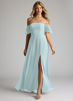 Azazie Sue Bridesmaid Dresses Mist A-Line Off the Shoulder Chiffon Convertible Dress image1