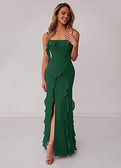 Barbie ♥ Azazie Bridesmaid Dresses Dark Green Sheath Bow Chiffon Dress image3