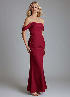 Azazie Luiza Bridesmaid Dresses Burgundy Mermaid Off the Shoulder Chiffon Dress image4
