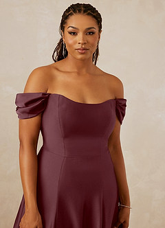 Christian Siriano Bridal for Azazie 1002 Bridesmaid Dresses Sangria A-Line Off the Shoulder Stretch Satin Convertible Dress image13