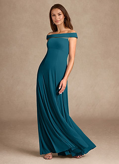 Azazie Ewa Mother of the Bride Dresses Ink Blue A-Line Off the Shoulder Mesh Dress image6