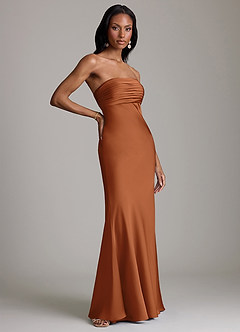 Azazie Saylor 신부 들러리 드레스 인어 스트랩리스 스트레치 새틴 바닥 길이 드레스 image4