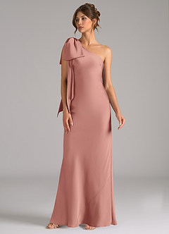 Azazie Capri Brautjungfernkleider Meerjungfrau-Linie One-Shoulder Stretch-Satin Kleid Rosettenrosa image4