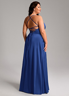 Azazie Mei Bridesmaid Dresses Royal Blue A-Line V-Neck Stretch Satin Dress image11