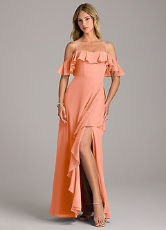 Azazie Aubrie Slutförsäljning Klänning av A-Linje i Chiffong Av axeln Solnedgång image4