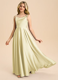 Azazie Popsy Junior Lemon Sorbet A-Line Bow Stretch Satin Dress image1