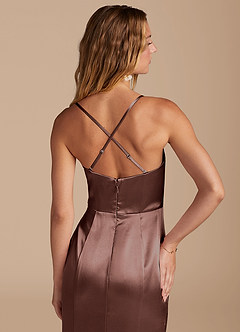 Azazie Marzia Bridesmaid Dresses Espresso Mermaid Pleated Metallic Satin Dress image7