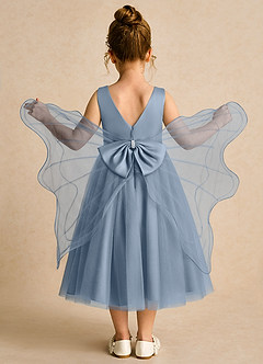 Azazie Pear Abiti da Ragazza di Fiori Abito Principessa in Tulle Fiocco Blu Polveroso image1