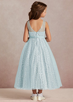 Azazie Siwa Flower Girl Dresses Sea Glass A-Line Beaded Tulle Dress image3
