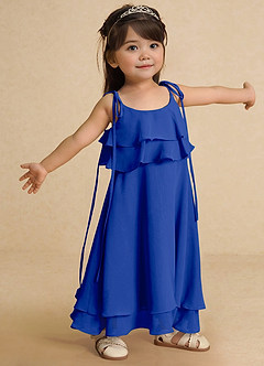 Azazie Temi vestidos de niña de las flores Vestido de Azul Real de Gasa de Corte En A con Tirante Espagueti image8