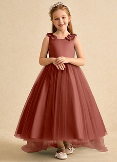 Azazie Lorita Robe Demoiselle D'honneur Fillette Robe Trapèze en Tulle Perlé Auburn image6