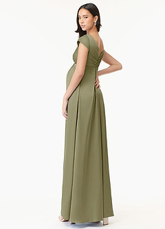 Azazie Allessia Maternity Bridesmaid Dresses A-Line Pleated Stretch Satin Floor-Length Dress image4