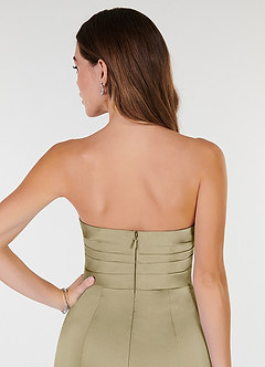 Azazie Yola Bridesmaid Dresses Moss Green Sheath V-Neck Pleated Stretch Satin Convertible Dress image7