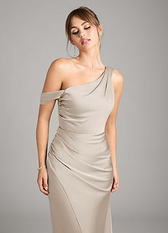 Azazie Madelyn Bridesmaid Dresses Frost Mermaid One Shoulder Stretch Satin Convertible Dress image4