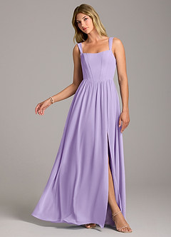 Azazie Rosaline Bridesmaid Dresses Lilac A-Line Side Slit Chiffon Dress image1