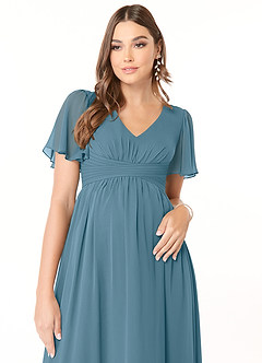 Azazie Verna Maternity Bridesmaid Dresses A-Line V-Neck Ruched Chiffon Floor-Length Dress image5
