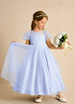Azazie Duckie Flower Girl Dresses Lavender Ball-Gown Pleated Tulle Dress image3