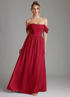 Azazie Caterina Abiti da Damigella Abito A-Line in Chiffon Corsetto Scarlatto image1