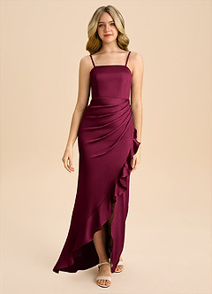 Azazie Buzzy Junior Robe Fourreau en Satin extensible Plissé Bourgogne image3