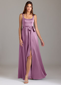 Azazie Elliott Brautjungfernkleider A-Linie mit Taschen Stretch-Satin Kleid Blauregen image5