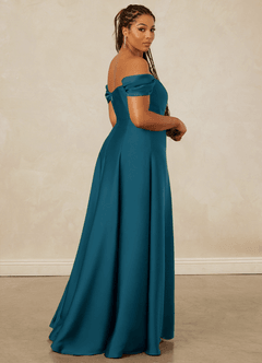 Christian Siriano Bridal for Azazie 1002 Bridesmaid Dresses Ink Blue A-Line Off the Shoulder Stretch Satin Convertible Dress image16