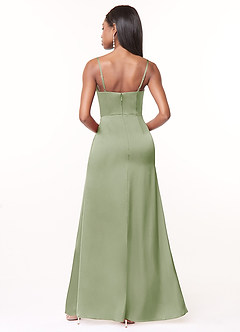 Azazie Maci Bridesmaid Dresses Dusty Sage A-Line V-Neck Pleated Stretch Satin Dress image2